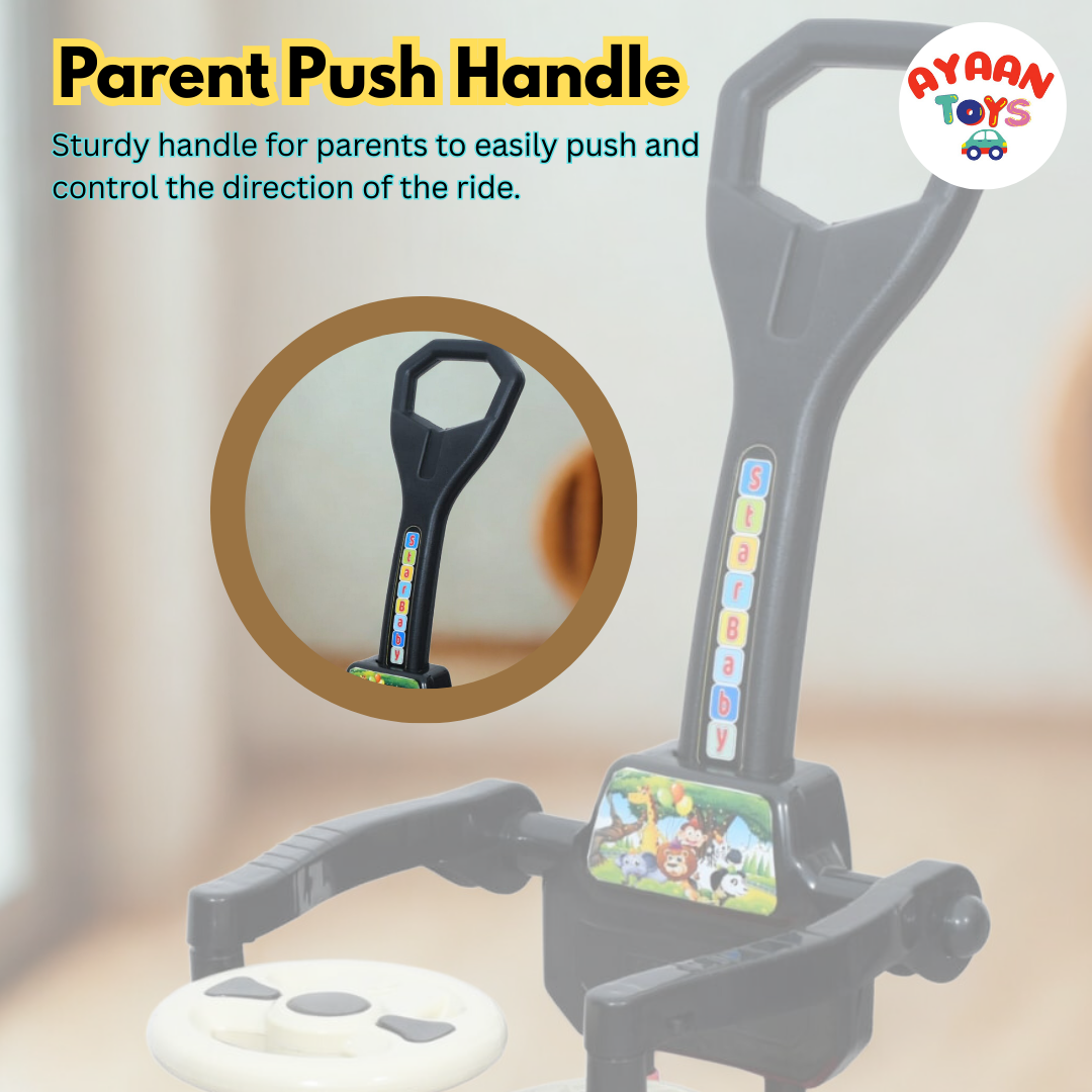 Ayaan Toys Monkey Face Ride-On Push Car for Kids 1–4 Years | Safety Guardrail, Backrest & Parent Handle | Musical Push Ride-On Toy for Boys & Girls | Sturdy Wheelbase & Storage Under Seat.