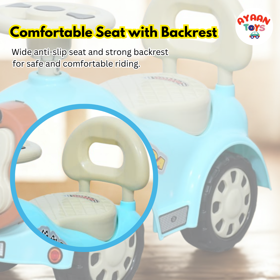 Ayaan Toys -  Monkey Face Ride On Car for Kids 1–4 Years | Push Ride On with Backrest & Steering Wheel | Pink Baby Ride On Toy | Indoor Outdoor Foot-to-Floor Car
