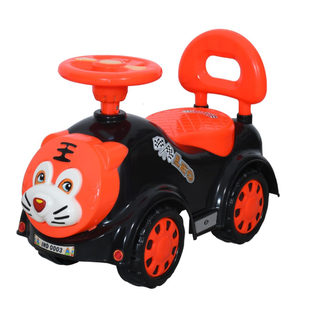 Ayaan Toys -  Tiger Face Ride On Car for Kids 1–4 Years | Push Ride On with Backrest & Steering Wheel | Black & Red Baby Ride On Toy | Indoor Outdoor Foot-to-Floor Car