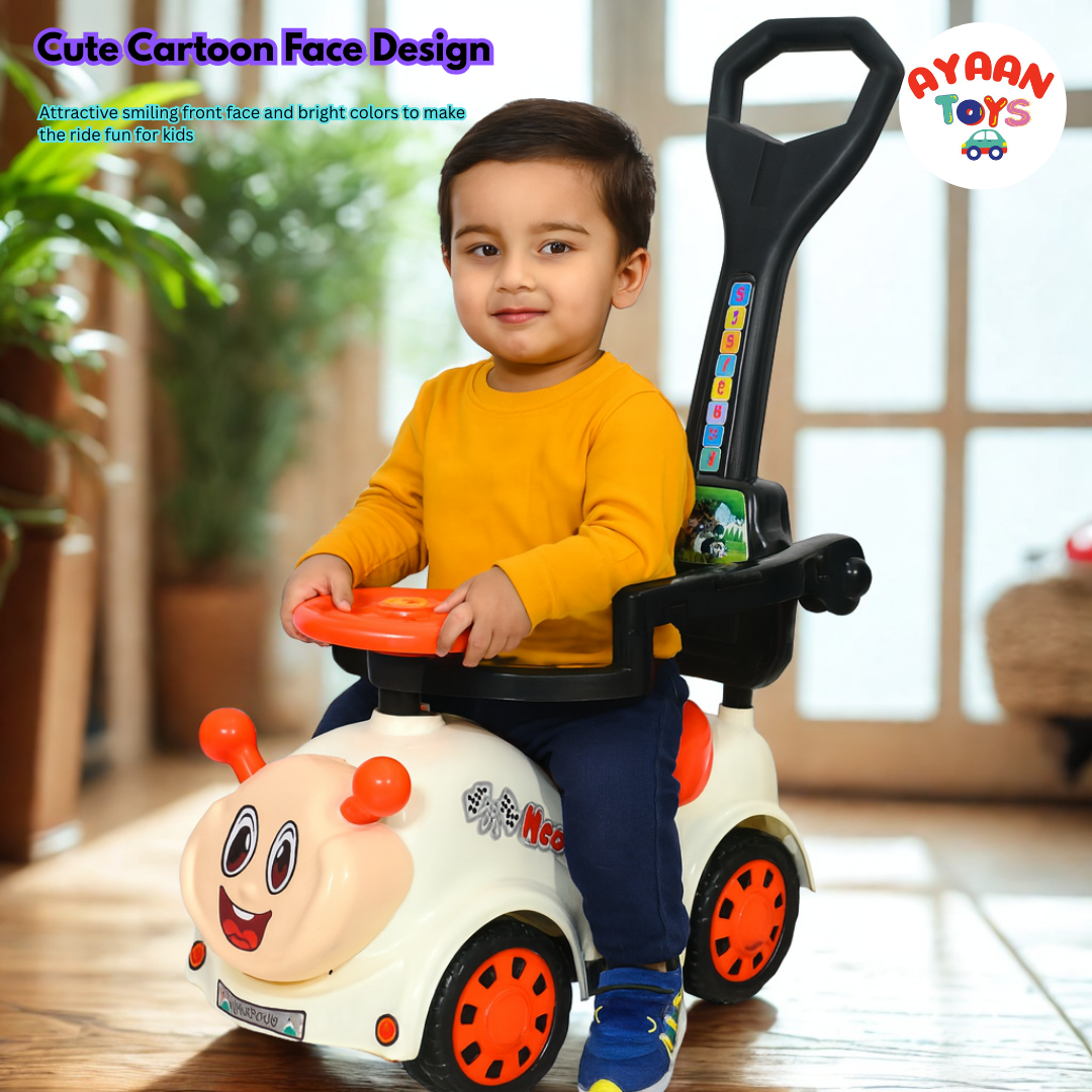 Ayaan Toys Ride-On Push Car for Kids 1–4 Years | Safety Guardrail, Backrest & Parent Handle | Musical Push Ride-On Toy for Boys & Girls | Sturdy Wheelbase & Storage Under Seat.