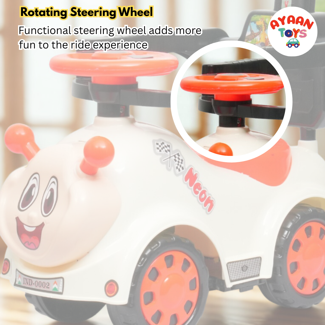 Ayaan Toys Ride-On Push Car for Kids 1–4 Years | Safety Guardrail, Backrest & Parent Handle | Musical Push Ride-On Toy for Boys & Girls | Sturdy Wheelbase & Storage Under Seat.