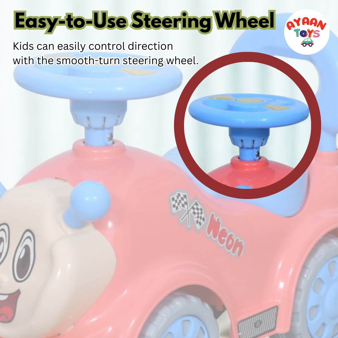 Ayaan Toys -   Push Ride On Car for Kids 1–4 Years.with Backrest & Steering Wheel | Pink&skyblue Push Ride On Toy | Indoor Outdoor Foot-to-Floor Car.
