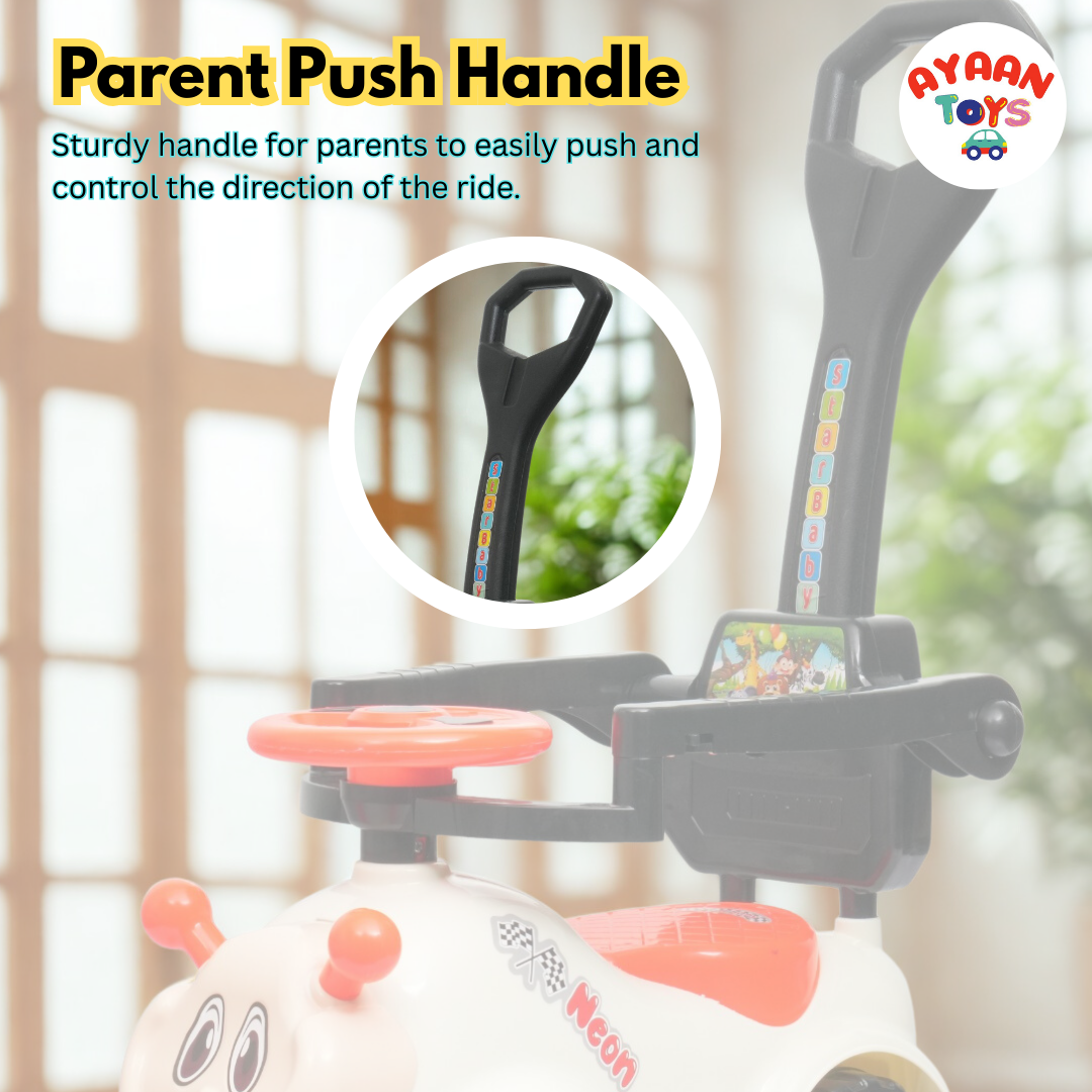 Ayaan Toys Ride-On Push Car for Kids 1–4 Years | Safety Guardrail, Backrest & Parent Handle | Musical Push Ride-On Toy for Boys & Girls | Sturdy Wheelbase & Storage Under Seat.