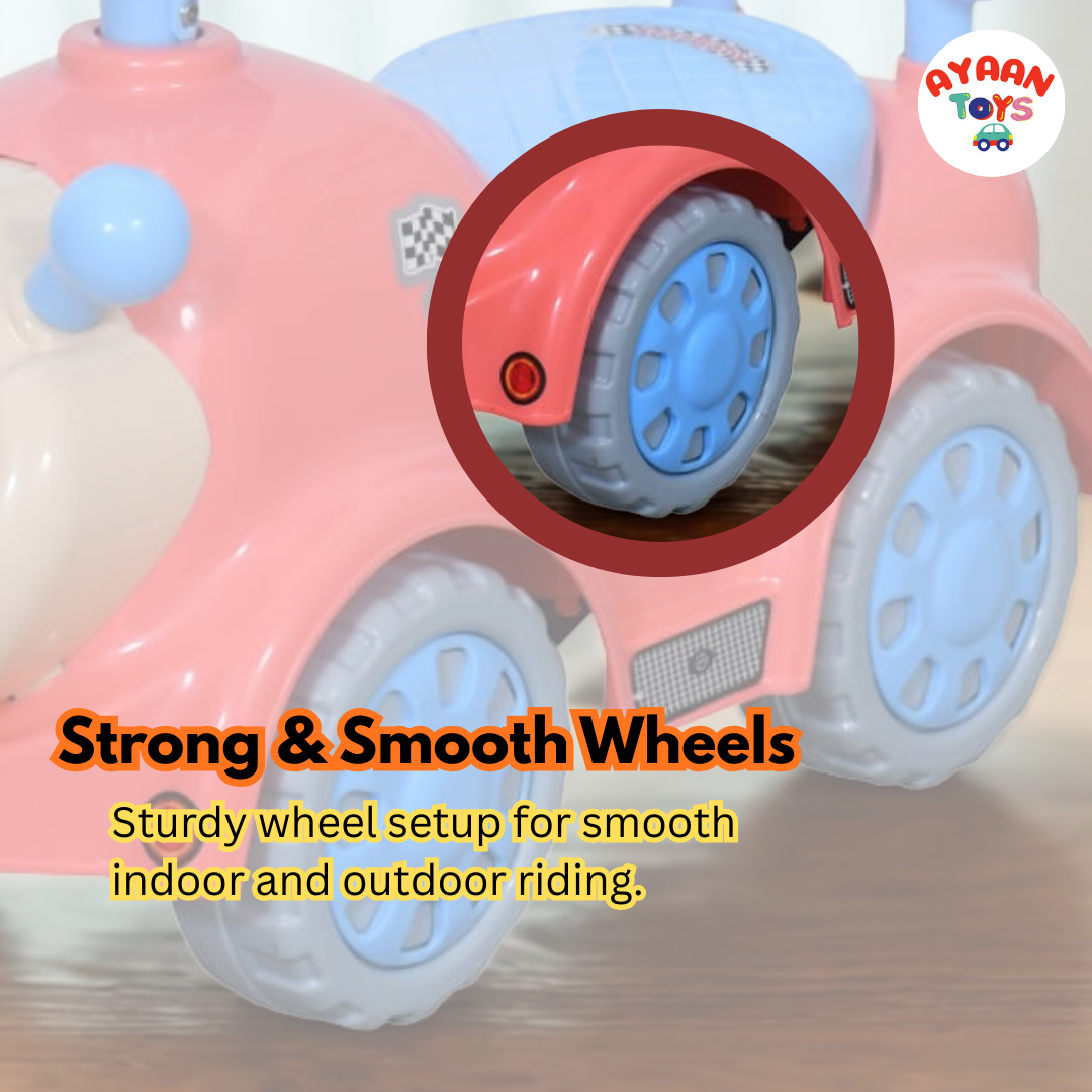 Ayaan Toys -   Push Ride On Car for Kids 1–4 Years.with Backrest & Steering Wheel | Pink&skyblue Push Ride On Toy | Indoor Outdoor Foot-to-Floor Car.