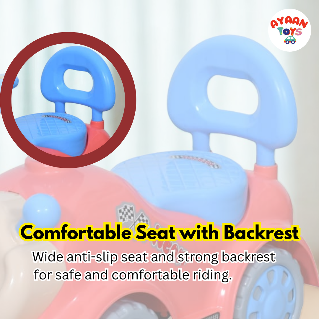 Ayaan Toys -   Push Ride On Car for Kids 1–4 Years.with Backrest & Steering Wheel | Pink&skyblue Push Ride On Toy | Indoor Outdoor Foot-to-Floor Car.