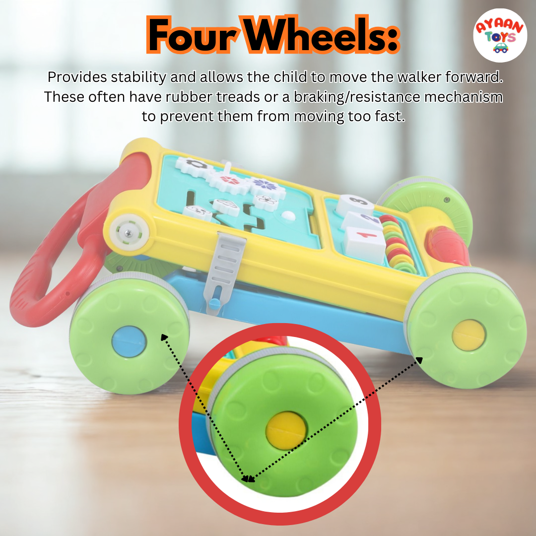 Ayaan Toys - Baby Activity Walker Learning Push Walker for Babies 6 to 18 Months, Foldable Musical Walker with Recreational Toy Bar (Multi Color).