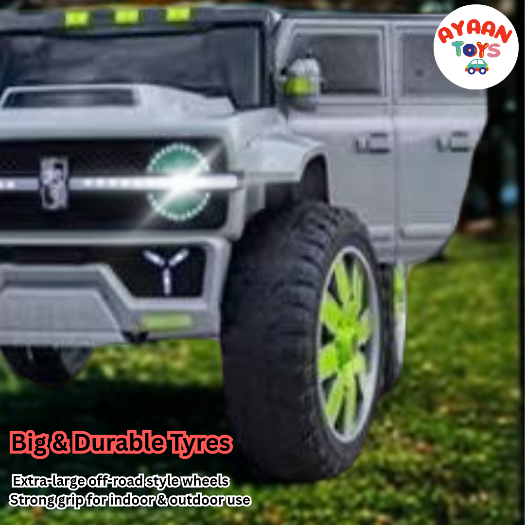 Ayaan Toys - Kids Battery Jeep Car – Off-Road Style, LED Lights, Large Wheels Electric Ride On Car | Battery Operated Jeep for 2-10 Year Boys & Girls | 4 Powerful Motors, Bluetooth Music, LED Lights | Remote + Steering + Mobile App.