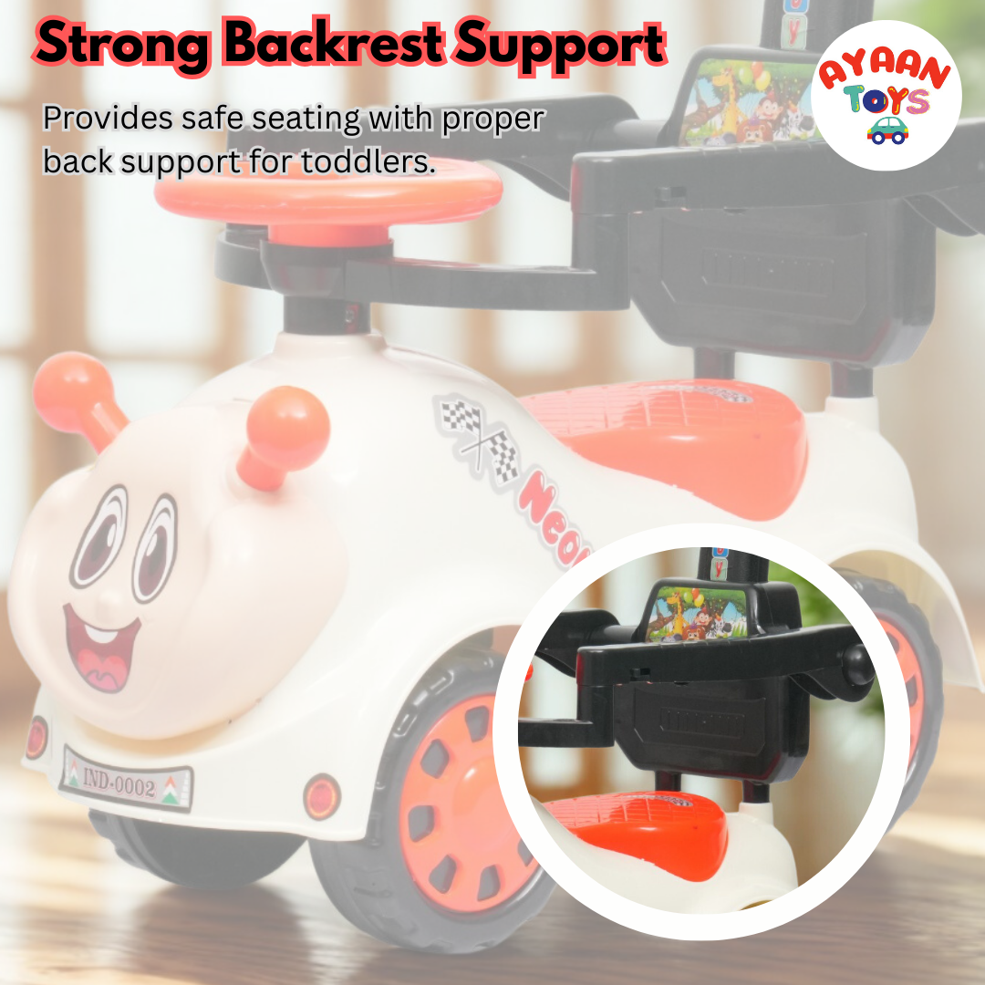 Ayaan Toys Ride-On Push Car for Kids 1–4 Years | Safety Guardrail, Backrest & Parent Handle | Musical Push Ride-On Toy for Boys & Girls | Sturdy Wheelbase & Storage Under Seat.