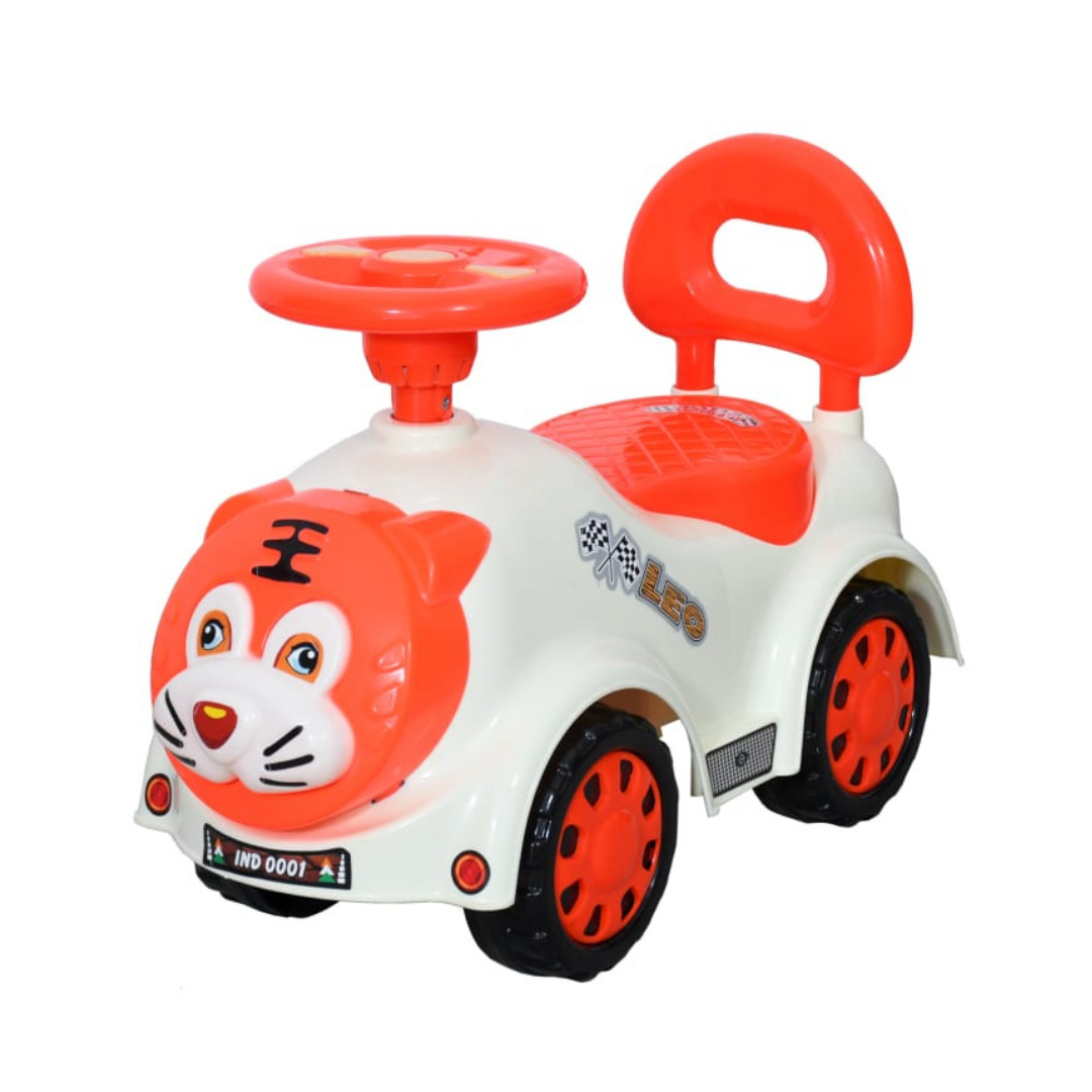Ayaan Toys -  Tiger Face Ride On Car for Kids 1–4 Years | Push Ride On with Backrest & Steering Wheel | Orange & white Baby Ride On Toy | Indoor Outdoor Foot-to-Floor Car