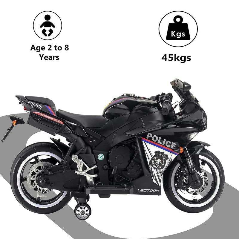 Battery Operated Ride on Bike for Kids of Age 2 to 8 Years- Electric Rechargeable Kids Bike with Hand Race, Music,Led Lights - Black