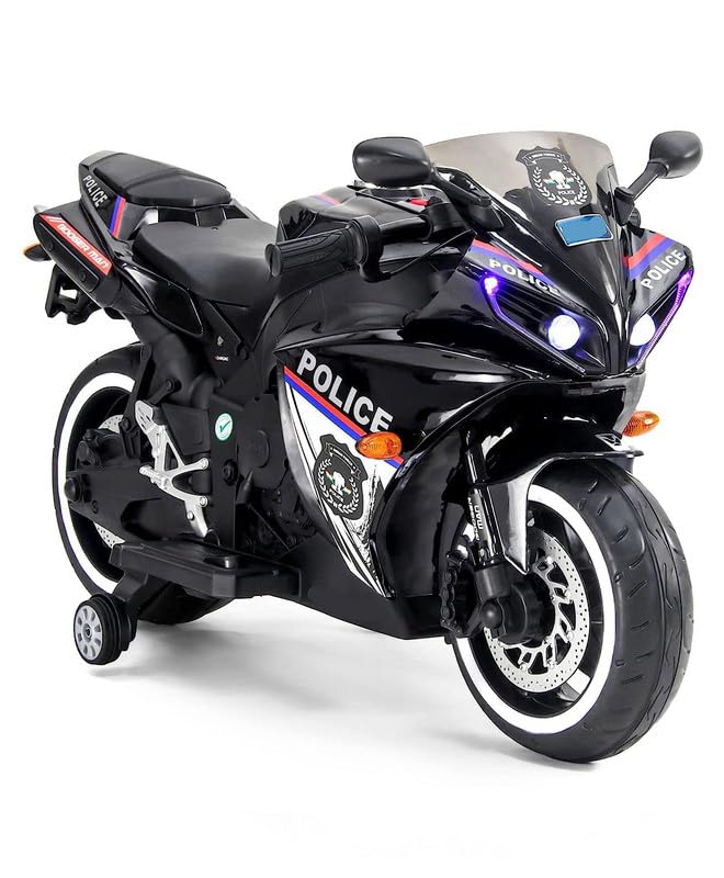 Battery Operated Ride on Bike for Kids of Age 2 to 8 Years- Electric Rechargeable Kids Bike with Hand Race, Music,Led Lights - Black