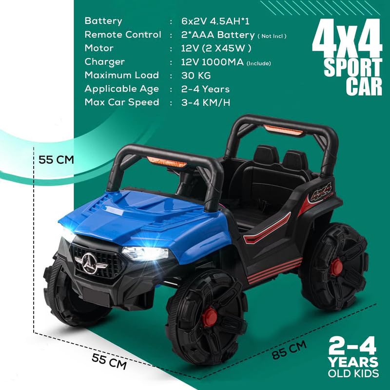 Sport Jeep | Car 12V Rechargeable Battery Operated Ride on Jeep for Kids | 2 to 4 Years Boys & Girls - Blue
