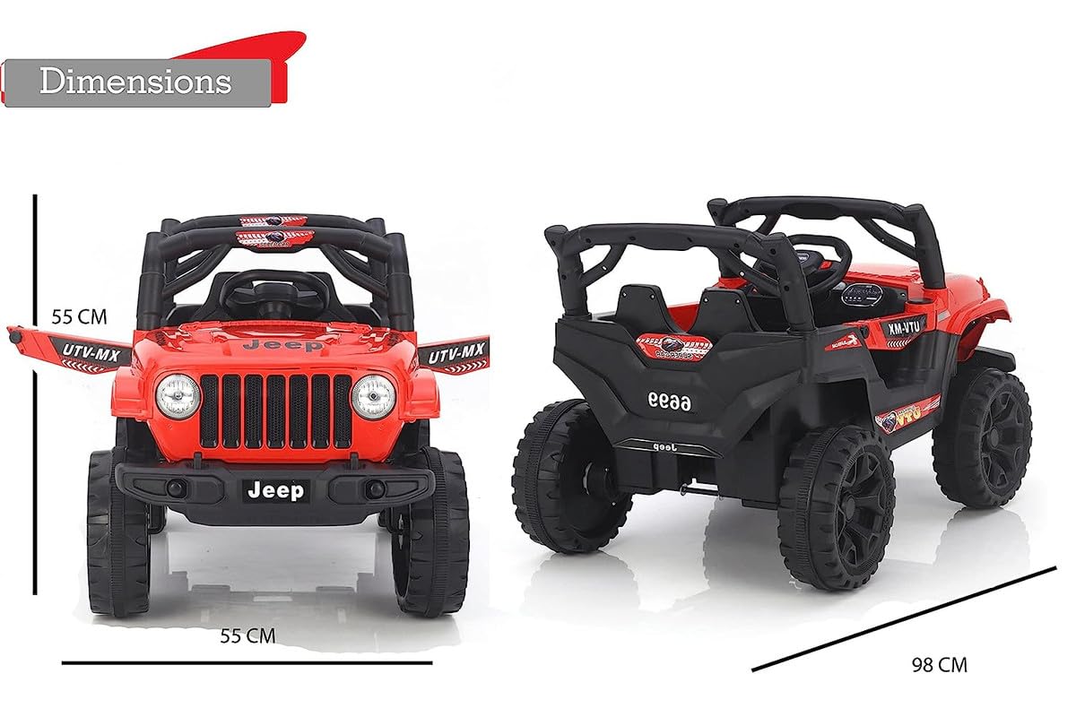Electric Ride on Jeep for Kids with Music, Led Lights, Swing, Bluetooth Remote and 12V Battery Operated Car for1 to 4 Years Children to Drive (Red)