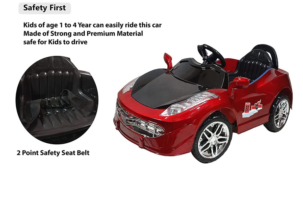 Electric 1008 Car for Kids to Drive of Age 1 to 4 Years, The Painted 12V Battery Operated Ride on Car with Music, Bluetooth Remote, Flashing Lights and Swing (Metallic Red)