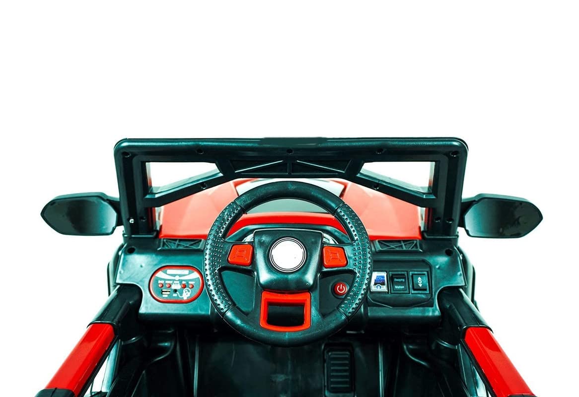 Rechargeable Battery Operated Electric Ride on  4X4 1188 Yellow Jeep Car for 2-8 Years Kids/Children/Toddlers/Boys/Girls with Music, Spring Suspension and Remote Control, Red