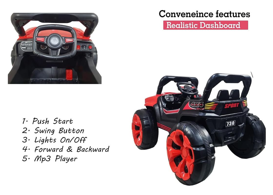Battery Operated Jeep for Kids   KV695 Big Wheeler |The Electric Ride on Car with 2x6v Batteries, Music System Swing and Remote Jeep for 2 to 4 Years Children to Drive (Red)