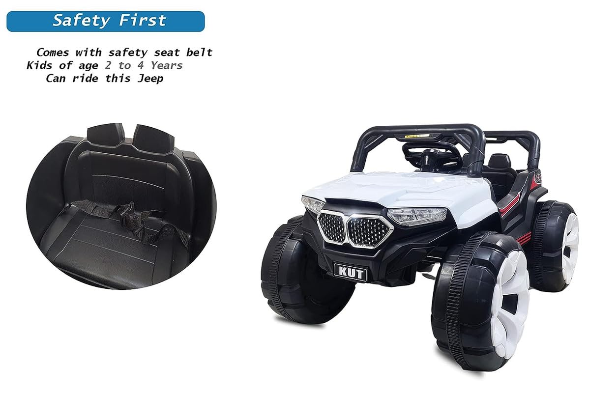 Battery Operated Jeep for Kids  KV695 Big Wheeler| The Electric Ride on Car with 2x6v Batteries, Music System Swing and Remote Jeep for 2 to 4 Years Children to Drive (White)