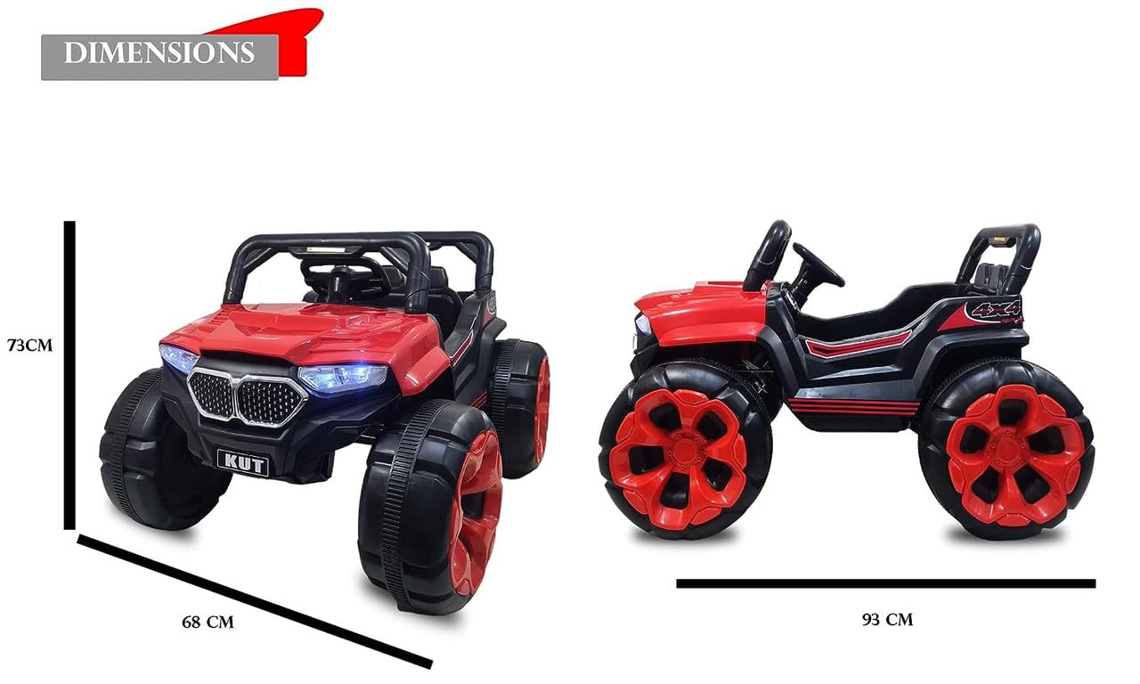 Battery Operated Jeep for Kids   KV695 Big Wheeler |The Electric Ride on Car with 2x6v Batteries, Music System Swing and Remote Jeep for 2 to 4 Years Children to Drive (Red)