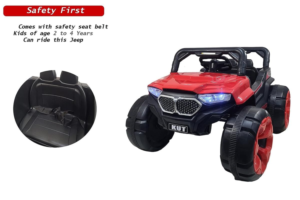 Battery Operated Jeep for Kids   KV695 Big Wheeler |The Electric Ride on Car with 2x6v Batteries, Music System Swing and Remote Jeep for 2 to 4 Years Children to Drive (Red)