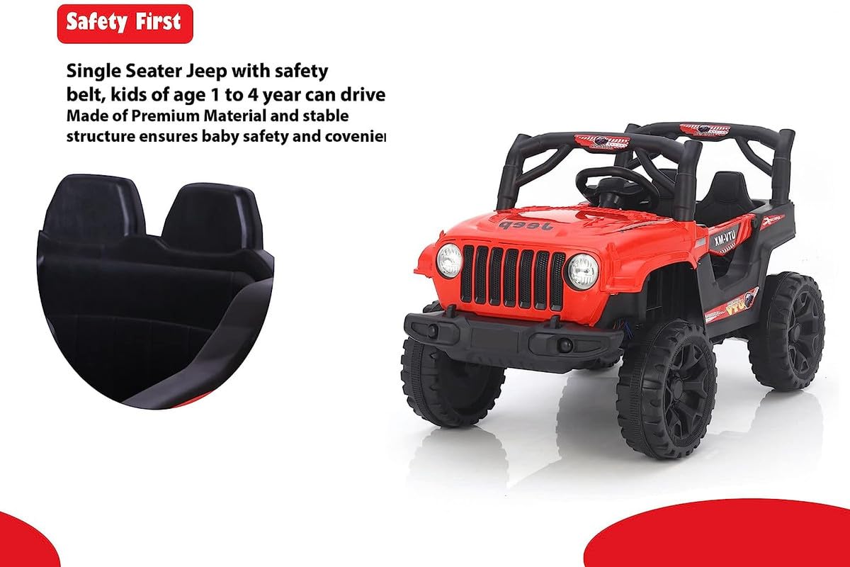 Electric Ride on Jeep for Kids with Music, Led Lights, Swing, Bluetooth Remote and 12V Battery Operated Car for1 to 4 Years Children to Drive (Red)