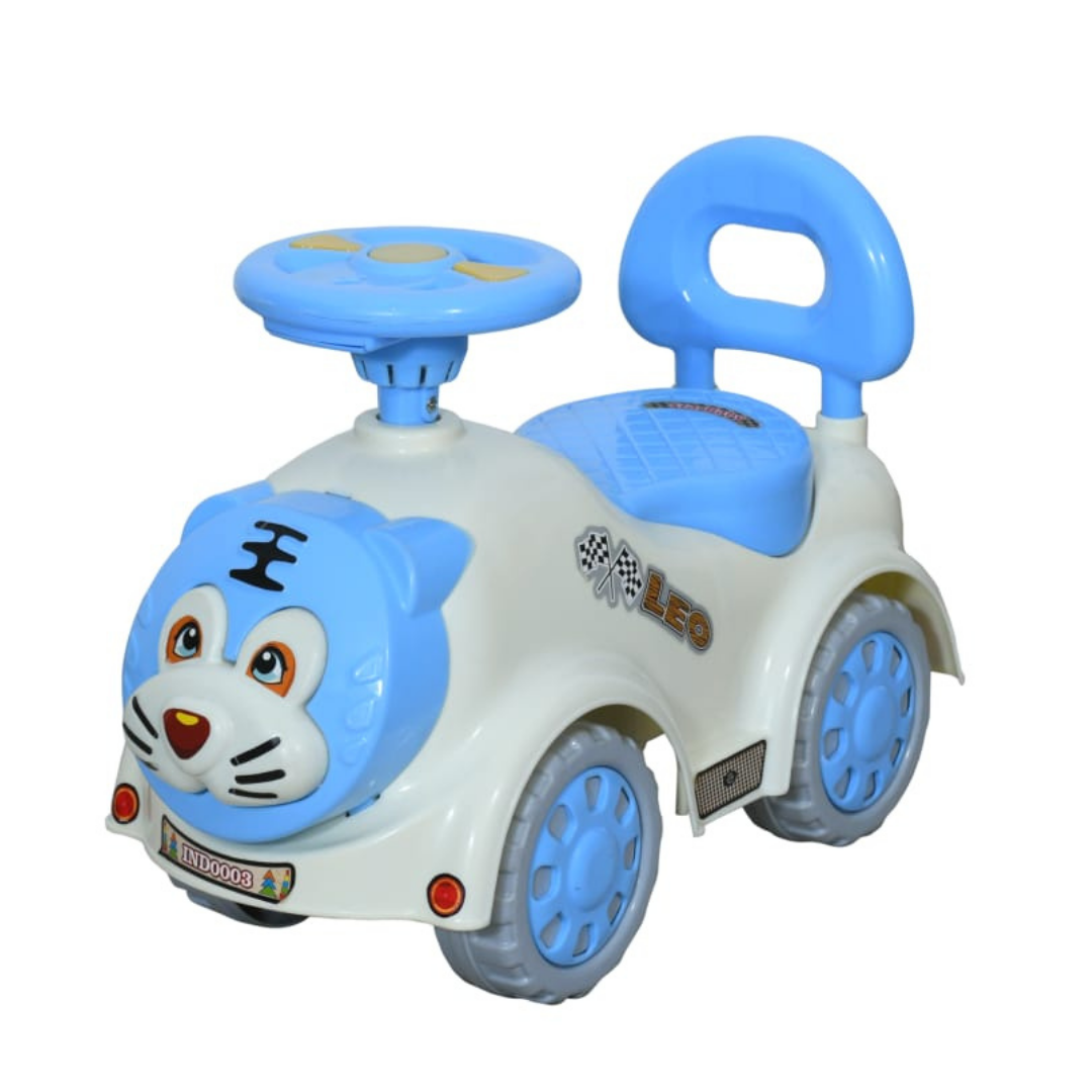 Ayaan Toys -  Tiger Face Ride On Car for Kids 1–4 Years | Push Ride On with Backrest & Steering Wheel | SkyBlue & White Baby Ride On Toy | Indoor Outdoor Foot-to-Floor Car