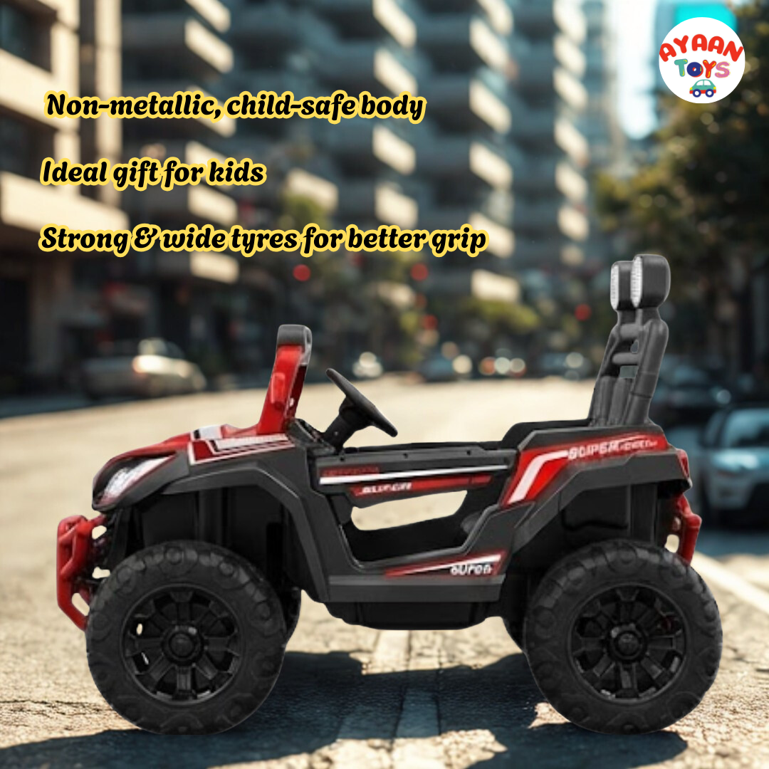 Ayaan Toys Kids Ride On Jeep Car | Battery Operated Electric Jeep for Kids | Non-Metallic Body | Big Tyres | Red Color