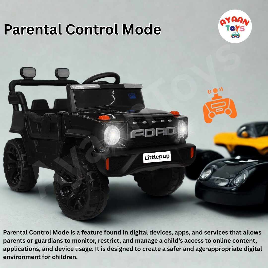 Ayaan Toys - 4x4 Electric Jeep Ride-on Car for Kids, 12V Battery Powered, Red Plastic, Remote Control, Bluetooth Music, LED Lights, Manual Drive, Ages 1-6 Years, 86x63x53cm