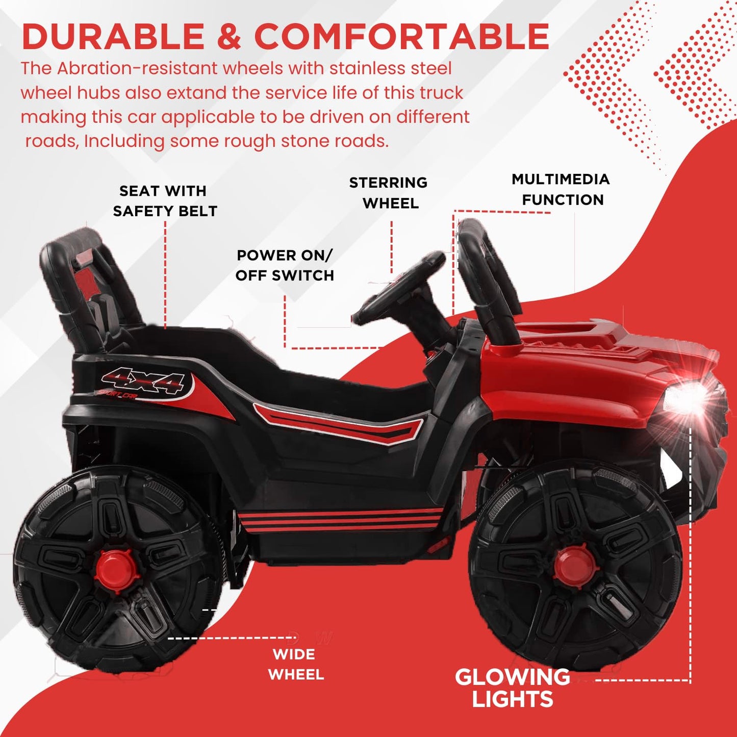 Sport Jeep | Car 12V Rechargeable Battery Operated Ride on Jeep for Kids | 2 to 4 Years Boys & Girls - Red