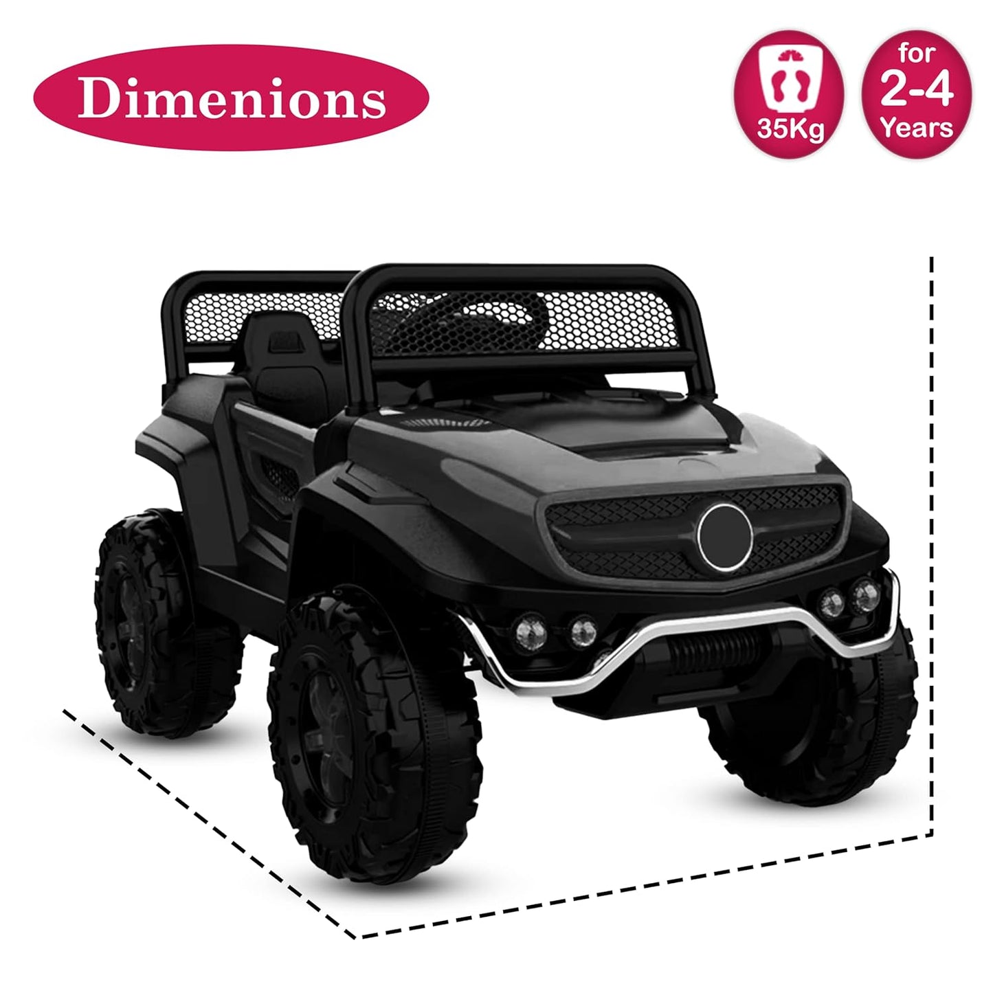 Battery Operated Ride on Jeep for Kids with Music, Lights and Swing- Electric Remote Control Ride on Jeep for Children to Drive of Age 1 to 6 Years- Black