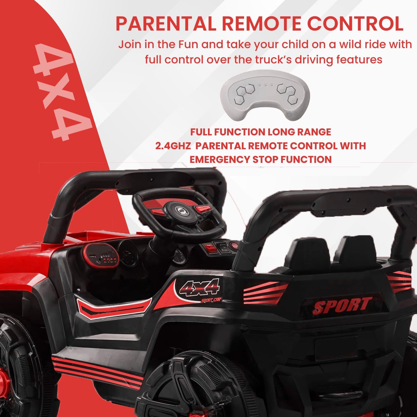 Sport Jeep | Car 12V Rechargeable Battery Operated Ride on Jeep for Kids | 2 to 4 Years Boys & Girls - Red