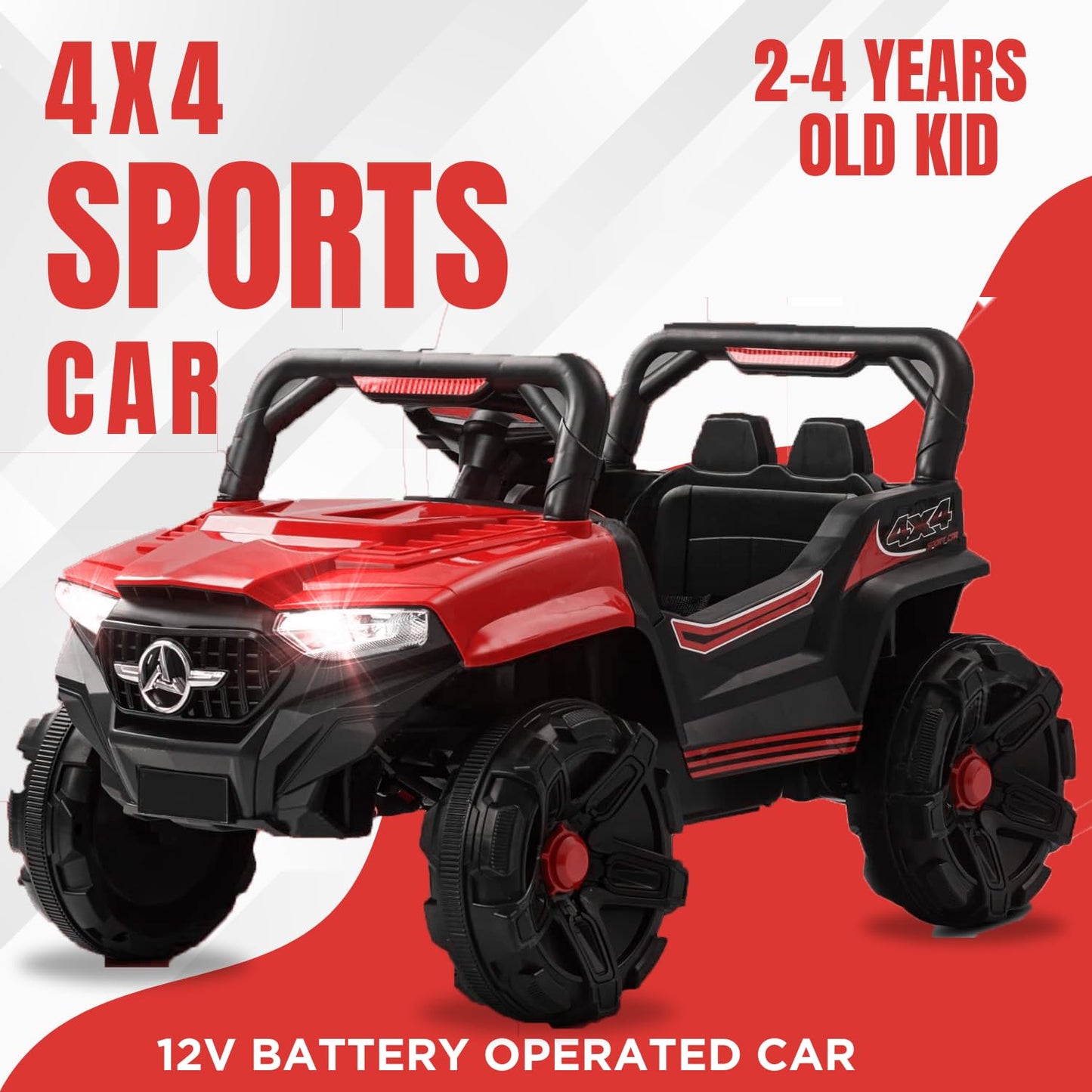 Sport Jeep | Car 12V Rechargeable Battery Operated Ride on Jeep for Kids | 2 to 4 Years Boys & Girls - Red