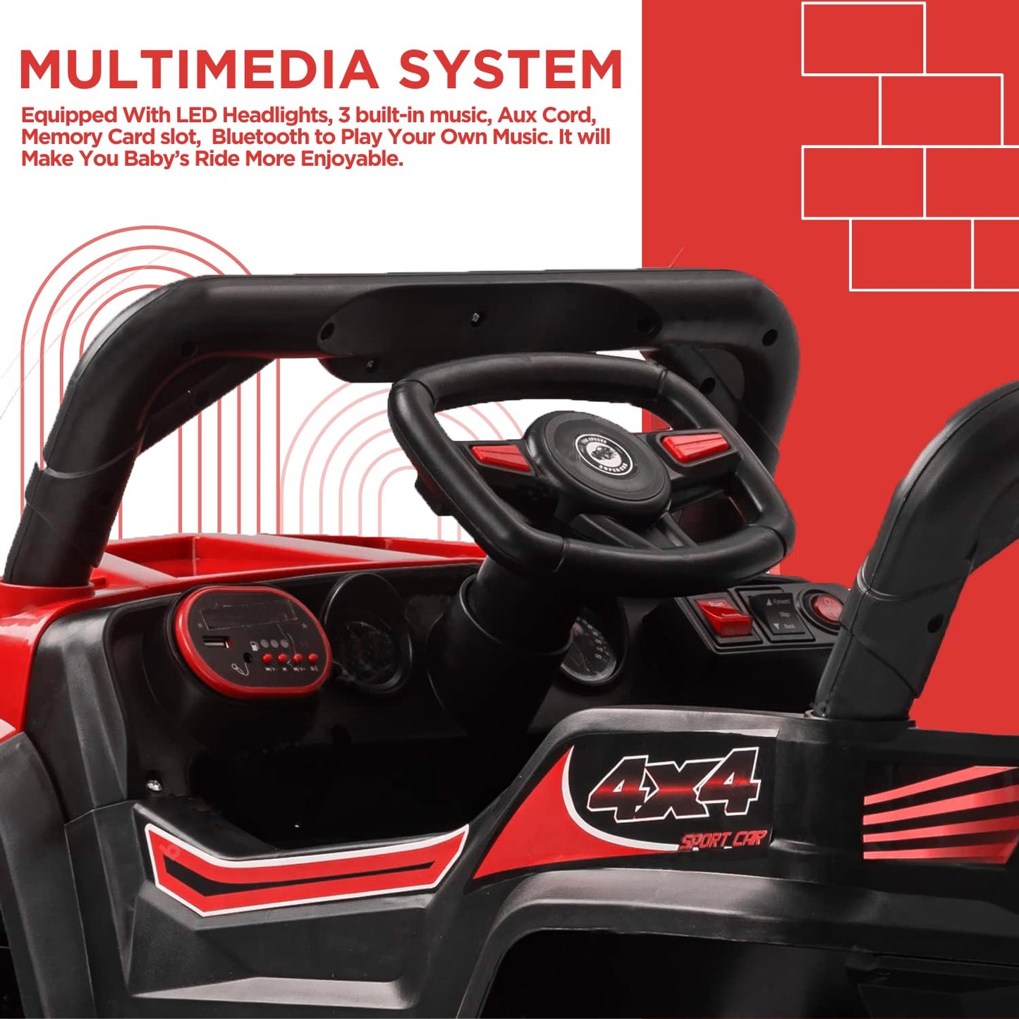 Sport Jeep | Car 12V Rechargeable Battery Operated Ride on Jeep for Kids | 2 to 4 Years Boys & Girls - Red