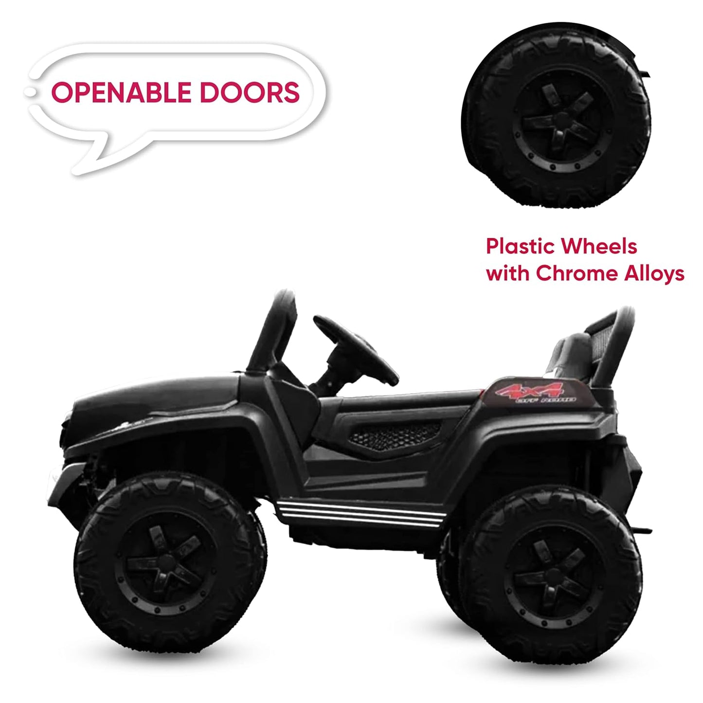 Battery Operated Ride on Jeep for Kids with Music, Lights and Swing- Electric Remote Control Ride on Jeep for Children to Drive of Age 1 to 6 Years- Black