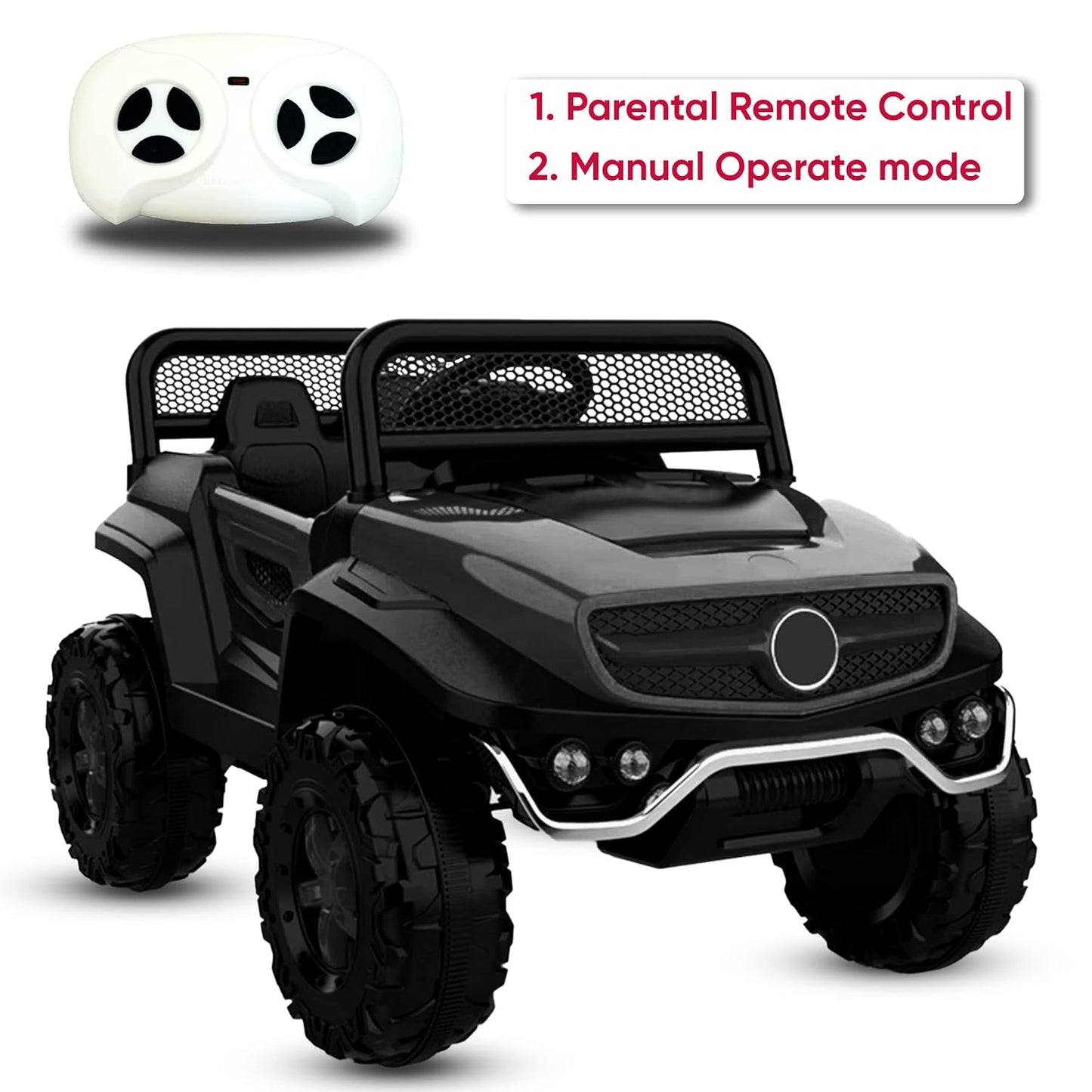 Battery Operated Ride on Jeep for Kids with Music, Lights and Swing- Electric Remote Control Ride on Jeep for Children to Drive of Age 1 to 6 Years- Black