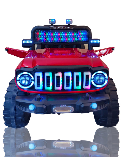 Red Electric Ride-On Jeep for Kids (1–6 Years) – Battery Operated Car with LED Lights, Music & Dual Control