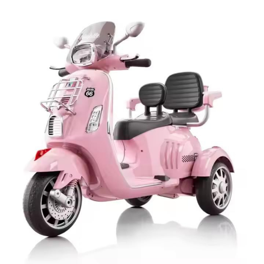 Ayaan Toys Kids Electric Ride-On Scooter | 3-Wheel Battery Operated Scooty for Kids | Dual Seat with Backrest | LED Headlight & Music | Rechargeable Toy Vehicle for Boys & Girls (pink)