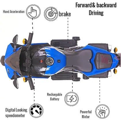 Electric R1 Bike for Kids – Battery Ride-On with Lights & Music (Blue, 1–8 Years)