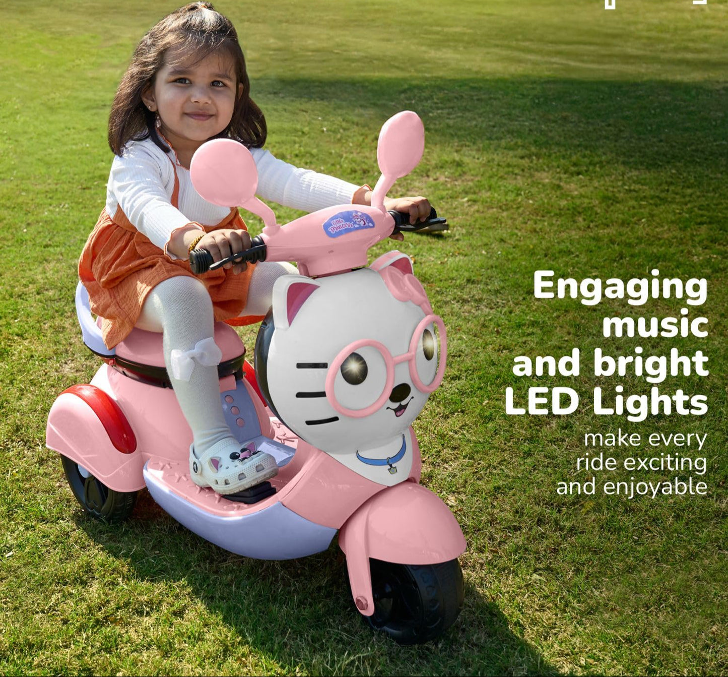 Electric Ride on Kitty Scooter Bike for 1 to 5 Years Baby Girls |Electric Vehicle | 6V Rechargeable Ride-On with Music, Lights & AUX | Forward/Reverse Pedal, 50kg Capacity for Kids