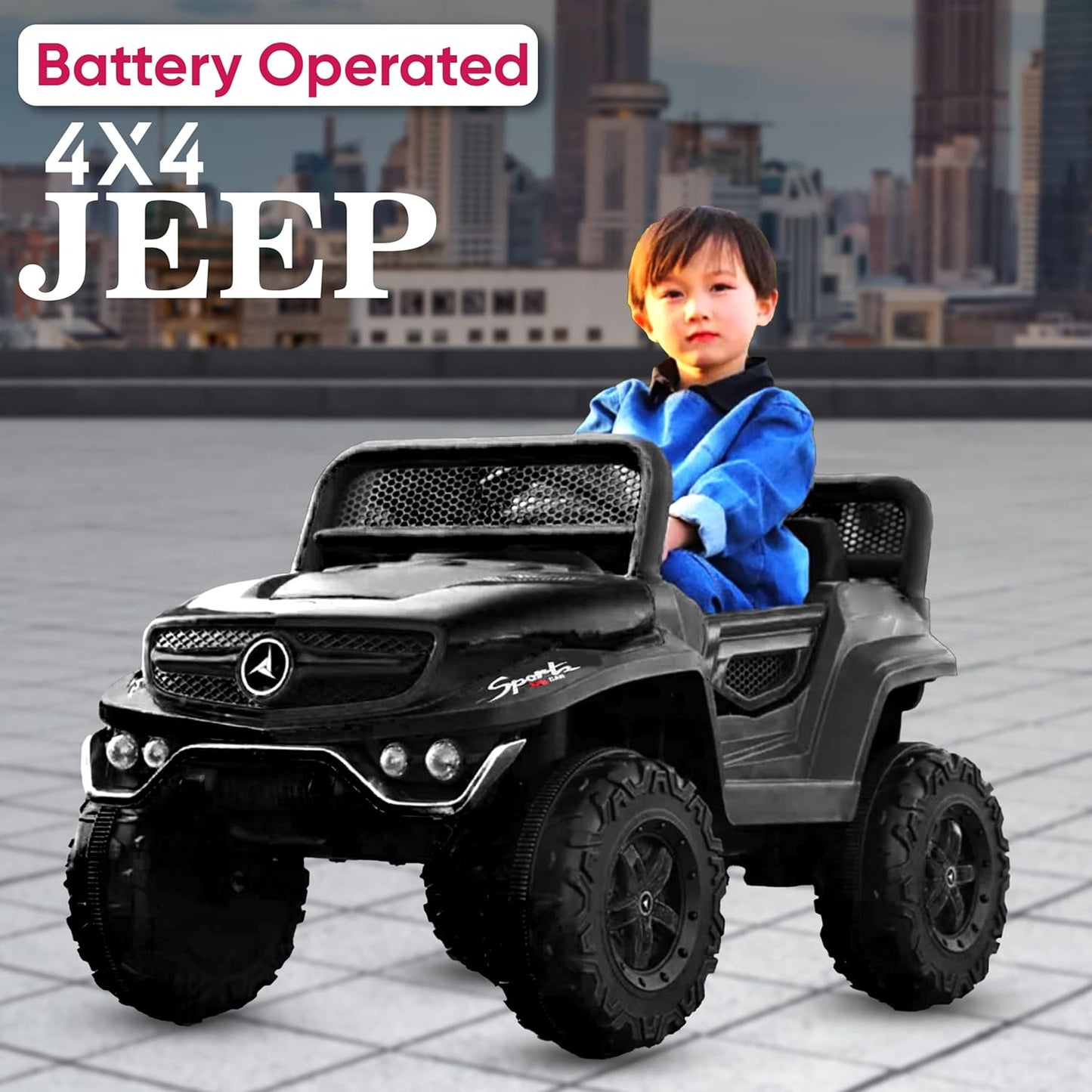 Battery Operated Ride on Jeep for Kids with Music, Lights and Swing- Electric Remote Control Ride on Jeep for Children to Drive of Age 1 to 6 Years- Black
