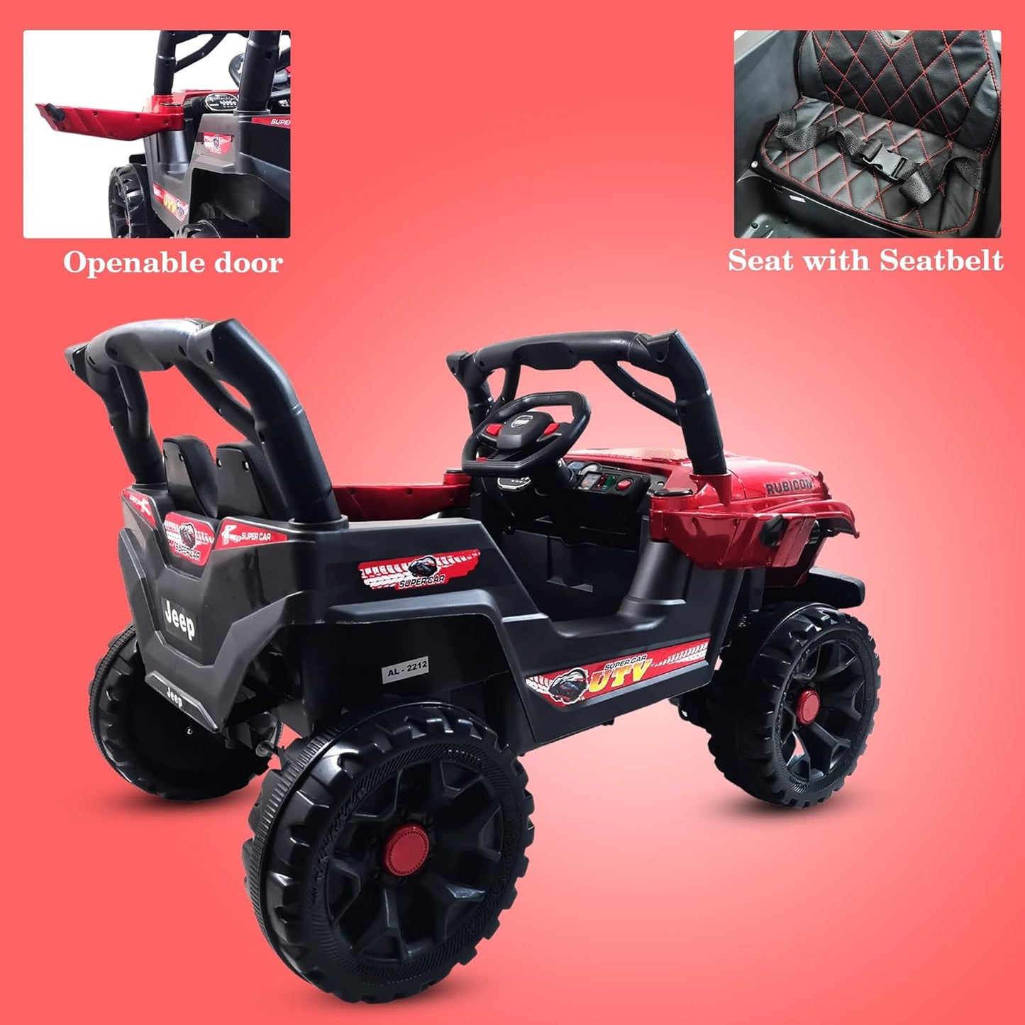 Battery Operated Car For Kids |Electric Ride on Jeep for Kids with Music, Led Lights, Swing, Bluetooth Remote and 12V Battery Operated Car for 1 to 4 Years Children to Drive (Metallic Red)