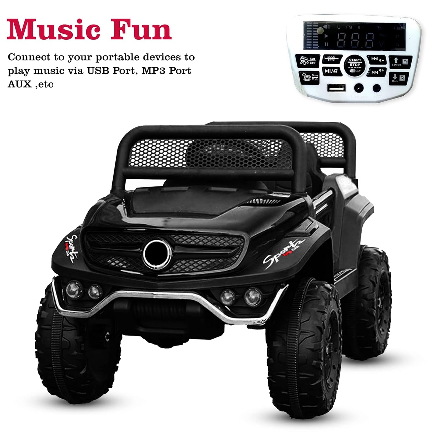 Battery Operated Ride on Jeep for Kids with Music, Lights and Swing- Electric Remote Control Ride on Jeep for Children to Drive of Age 1 to 6 Years- Black
