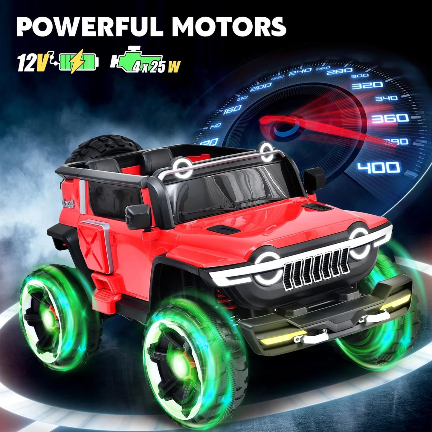 Rechargeable 4x4  Battery Operated Monster Jeep Ride On Kids Jeep with Light, Music, Rechargeable Battery Operated Jeep for Kids Drive (Red) Age 1 to 7 Years