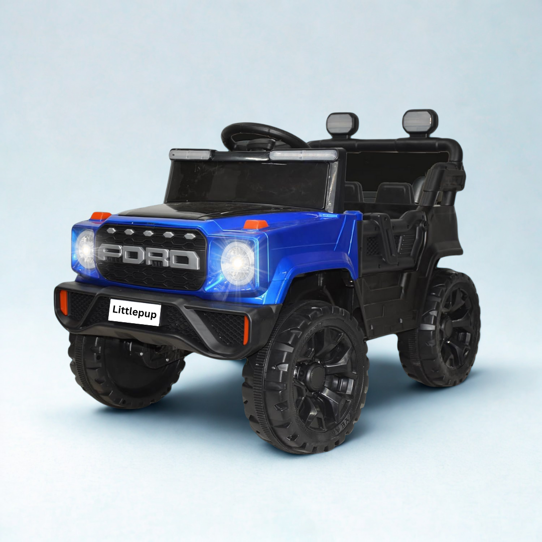 Ayaan Toys - 4x4 Electric Jeep Ride-on Car for Kids, 12V Battery Powered, Red Plastic, Remote Control, Bluetooth Music, LED Lights, Manual Drive, Ages 1-6 Years, 86x63x53cm