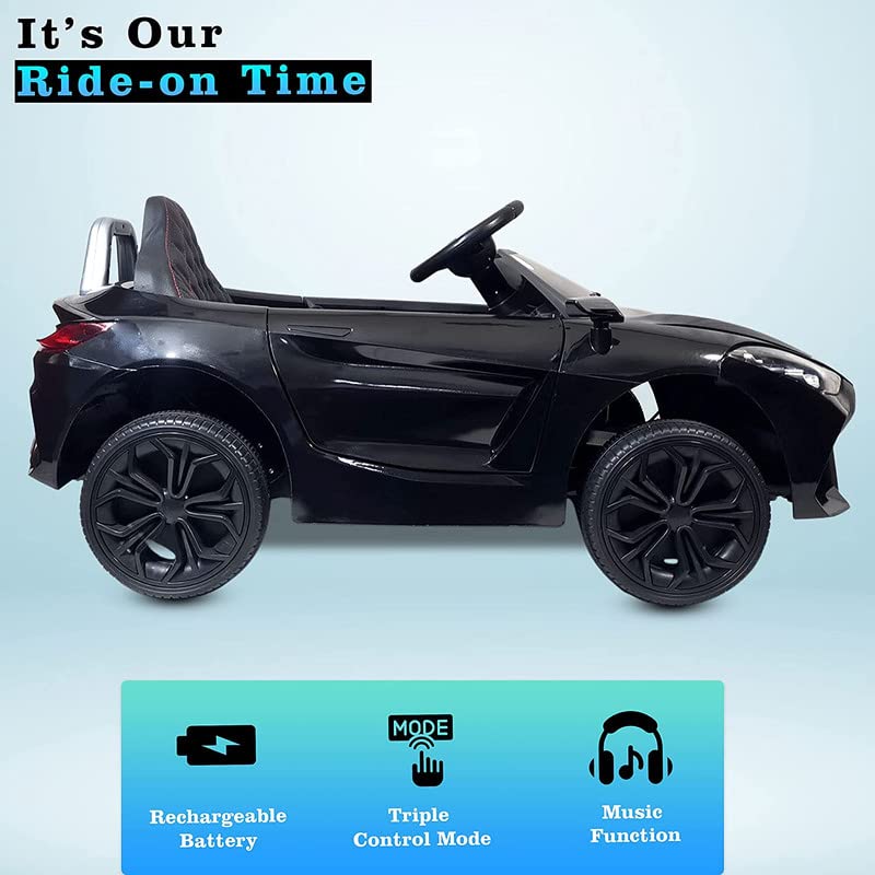 Battery Operated Car For Kids | Z4 Kids Battery Operated Car with Music, Safety Belt, Led Lights and Bluetooth Remote- Electric Rechargeable Ride on car for Children of Age 1 to 4 Years (Metallic Black)
