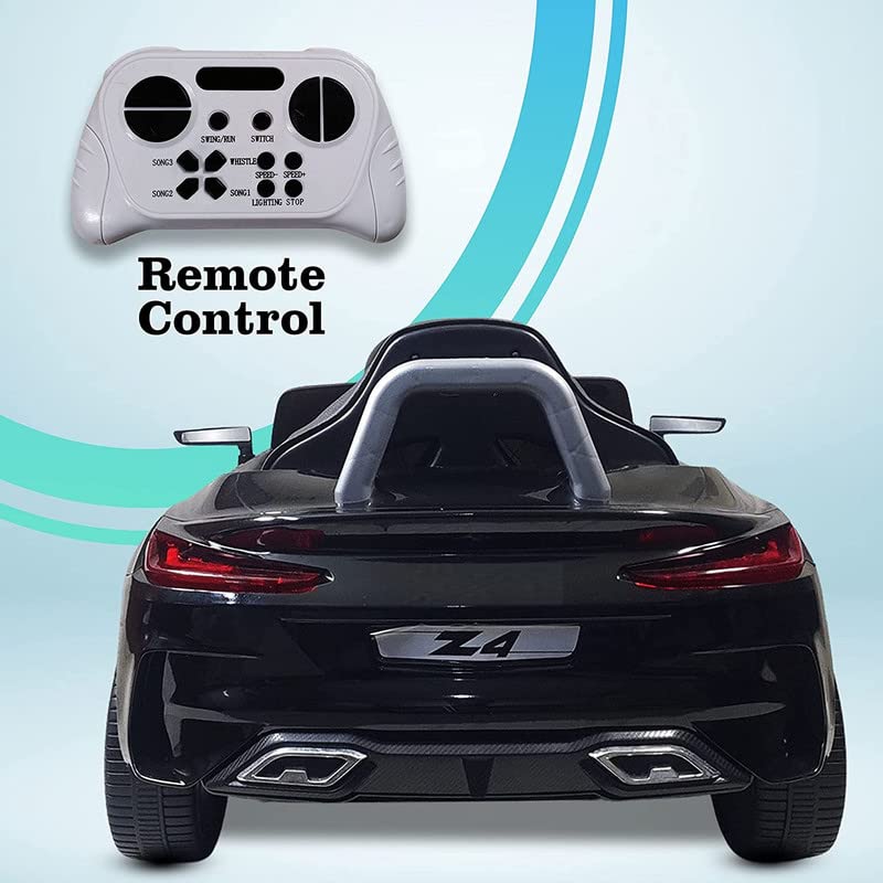 Battery Operated Car For Kids | Z4 Kids Battery Operated Car with Music, Safety Belt, Led Lights and Bluetooth Remote- Electric Rechargeable Ride on car for Children of Age 1 to 4 Years (Metallic Black)