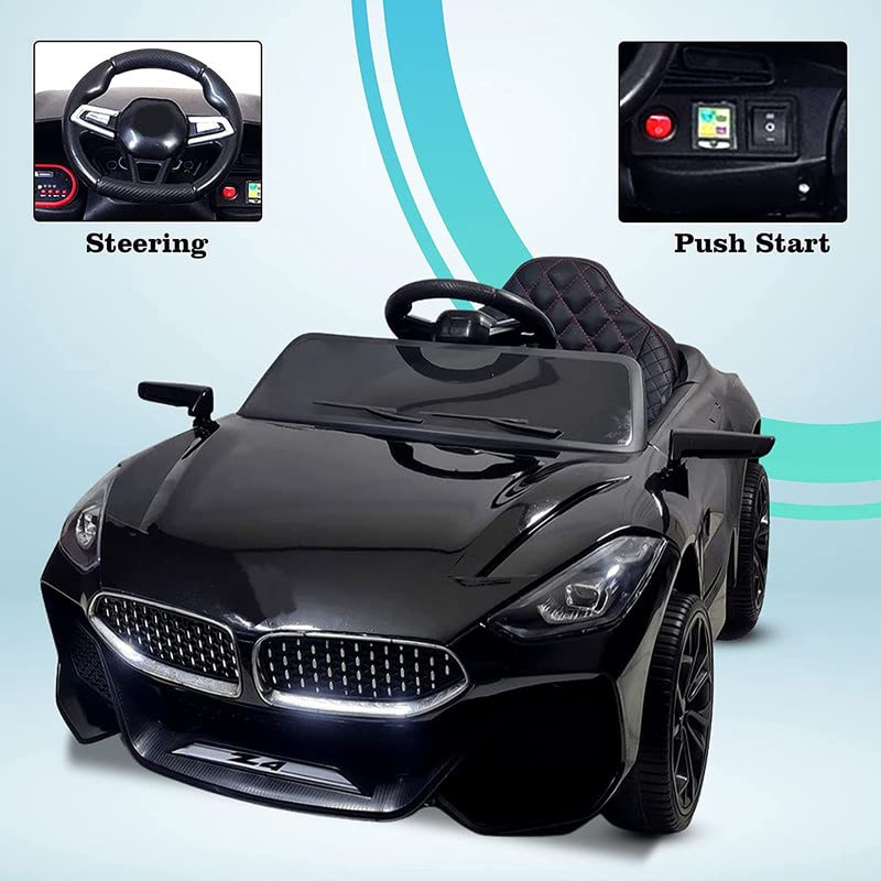 Battery Operated Car For Kids | Z4 Kids Battery Operated Car with Music, Safety Belt, Led Lights and Bluetooth Remote- Electric Rechargeable Ride on car for Children of Age 1 to 4 Years (Metallic Black)