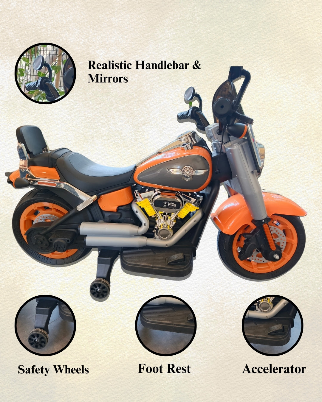 Thunderbolt Baby Battery Operated Bike for Kids with Foot Accelerator, Bluetooth & Music | Ride on Toy Kid's Bike with LED Light | Baby Electric Bike for Kids to Drive 2 to 13 Years