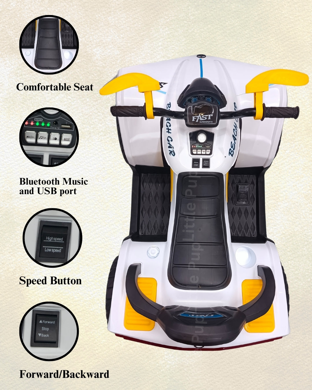 Kids ATV, 12V Electric Ride On Four Wheeler with Remote Control, 7AH Battery, LED Lights, Radio, Music, Battery Powered Ride On Toy for Ages 2-12 Years, White