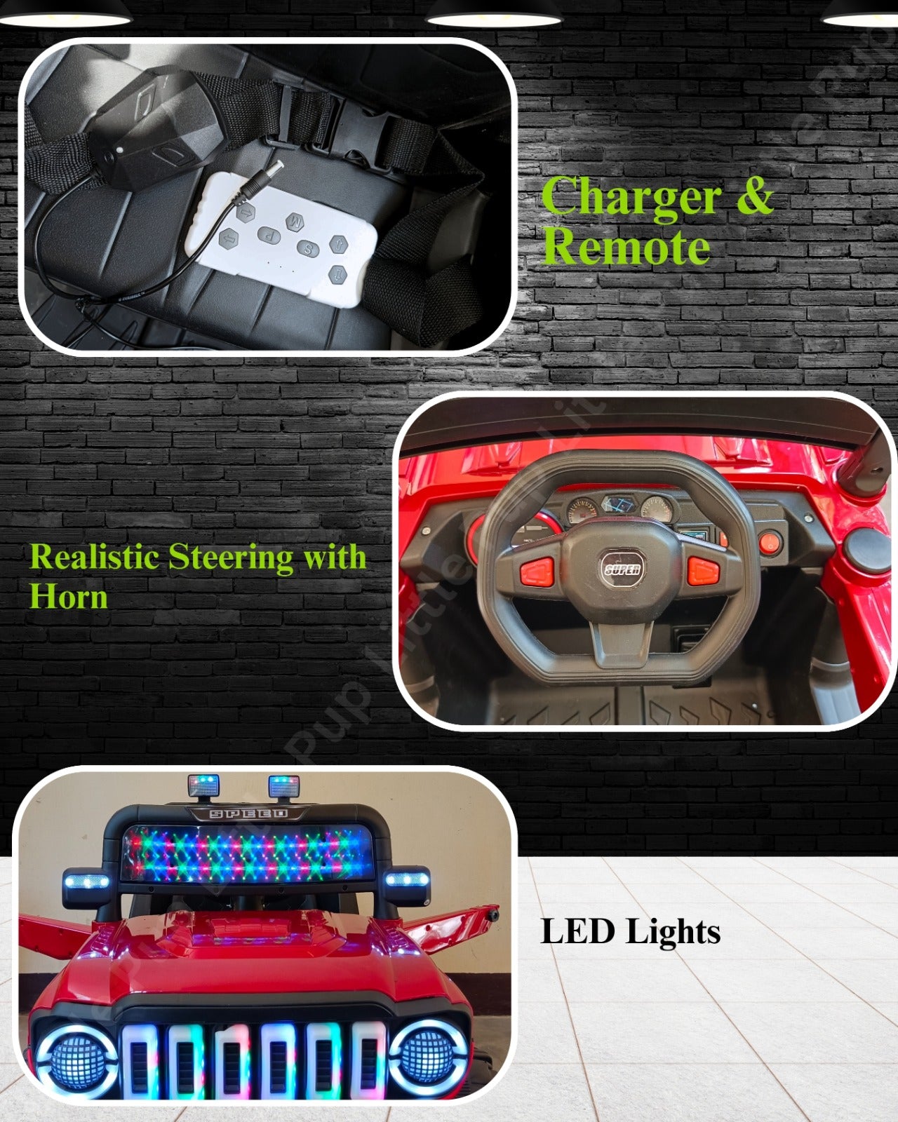 Red Electric Ride-On Jeep for Kids (1–6 Years) – Battery Operated Car with LED Lights, Music & Dual Control