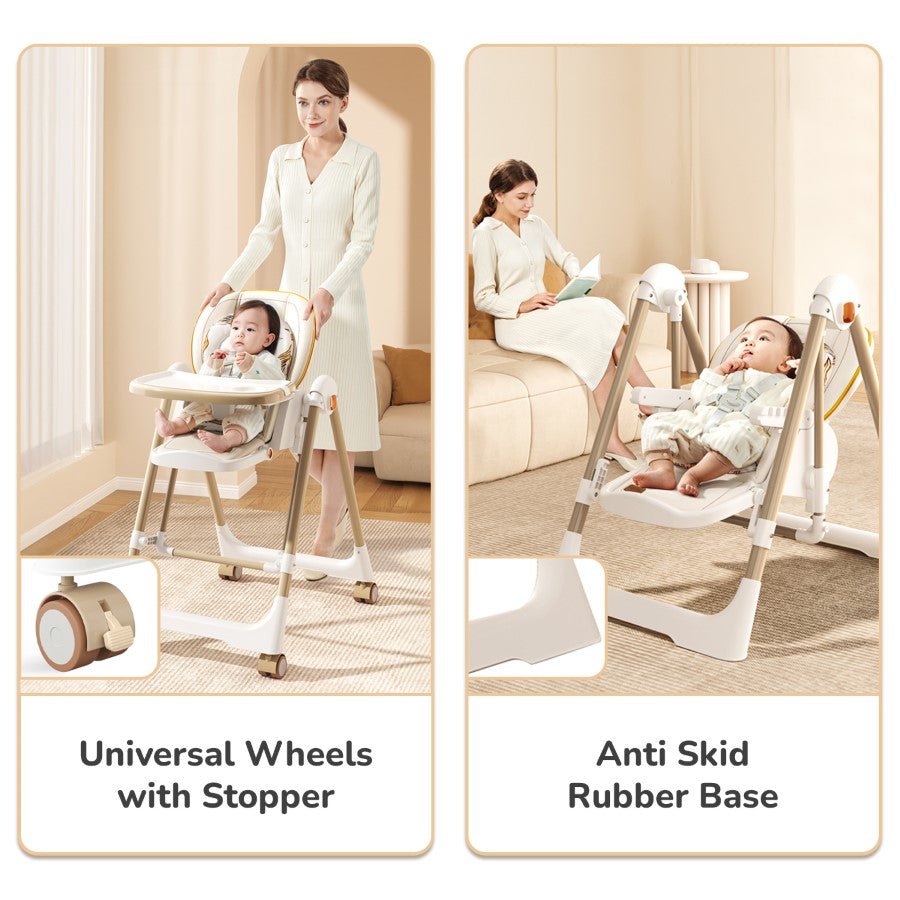 Baby Swing with 5-in-1 Functions, 4-Level Recline, 5-Point Safety Belt, Foldable Design